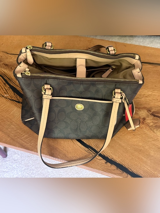 Coach Handbags - Coach Brown Signature Tote with Beige Leather Trim
